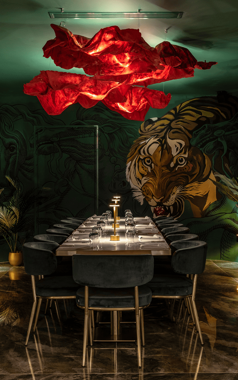 Private dining room at Ruby Rays Indian fusion restaurant in St. Julian’s, Malta